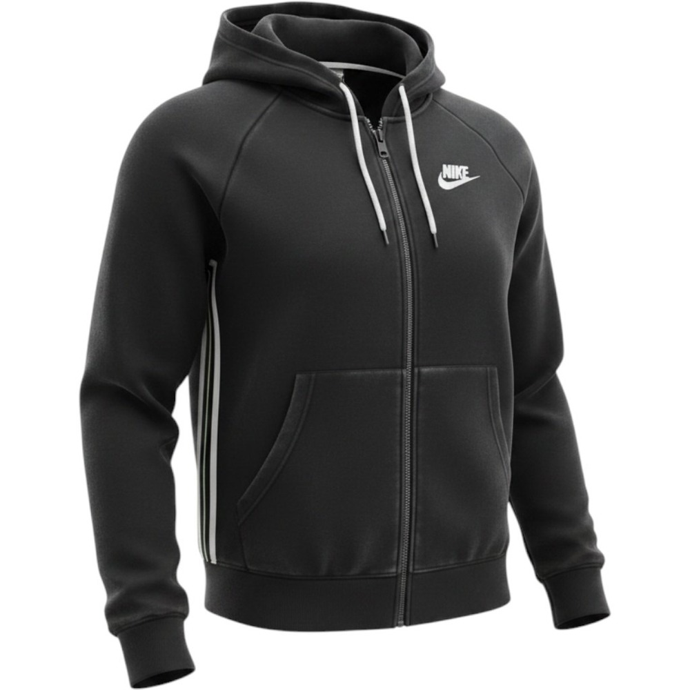 Nike Hoodie Mens Large Black White Stripe Full Zip Sportswear Poly Blend RN56323